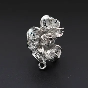 

Metal Clip Earring Post with a Loop Hanger 15*22mm Hollow Flower DIY Findings for Pearl Beads Stud Earrings Jewelry Making