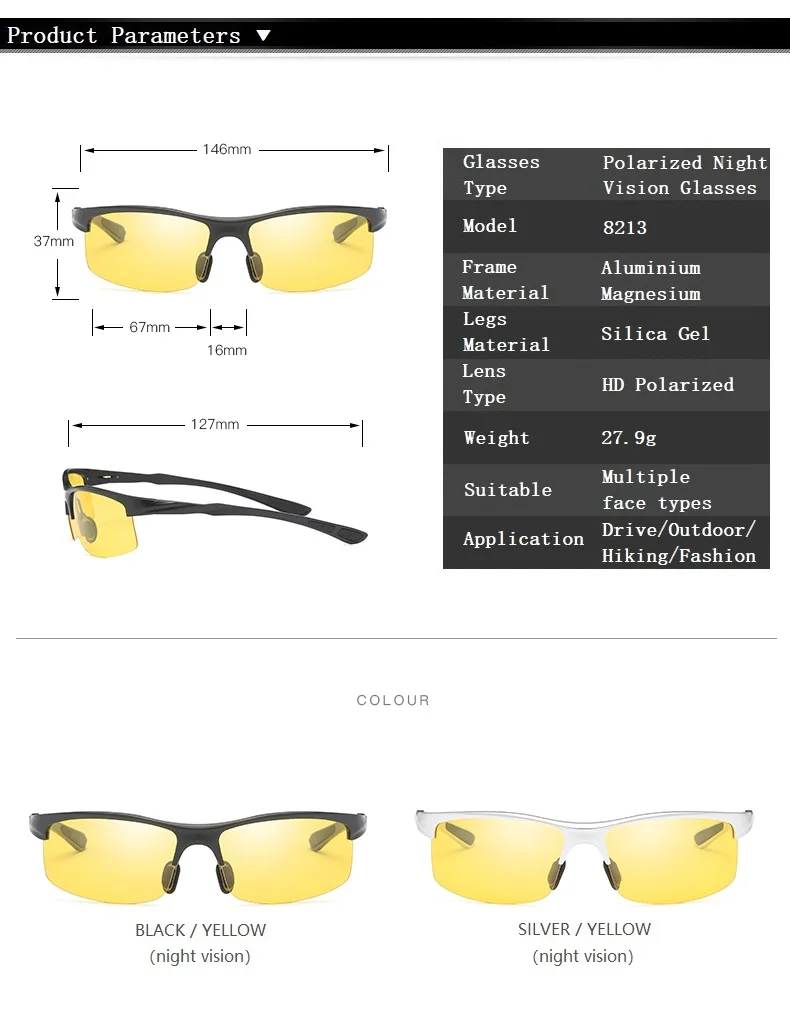YSO очки ночного видения мужские алюминиевые магниевые поляризованные очки ночного видения для вождения автомобиля Рыбалка антибликовые 8213