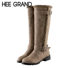HEE GRAND/модные сапоги с металлическим украшением; женские зимние сапоги до колена из овечьей шерсти; Теплая обувь; большие размеры 34-43; XWX6369