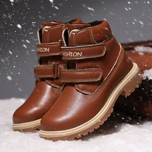Зимние осенние ботинки для мальчиков детская обувь теплые короткие плюшевые детские кожаные ботинки martin мужские зимние ботинки противоскользящие размера плюс 30-40