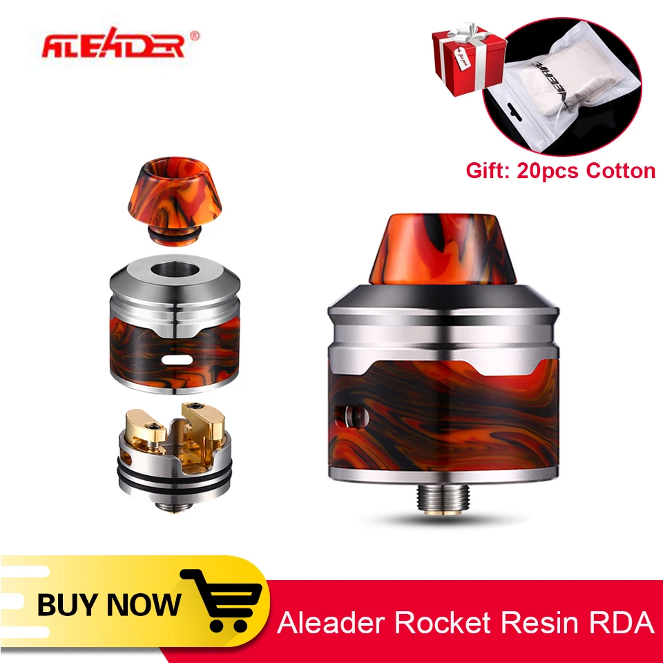 

Original Aleader Rocket Resin RDA 24mm electronic cigarette Tank with 510 Drip Tip Dual adjustable airflow atomizer Vape tank