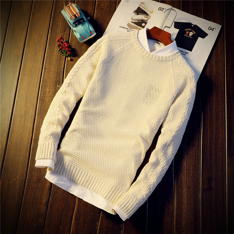 Pure color sweater men winter new mens pullover sweaters