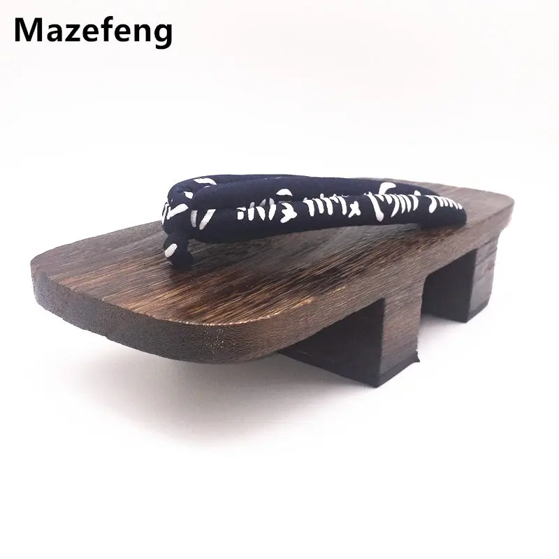 comprar Mazefeng Geta Tamancos Homens sandálias de Verão sandálias de Salto Chinelos Homens Chinelos sapatos cosplay Homens Impressão Japonês Geta Tamancos De Madeira