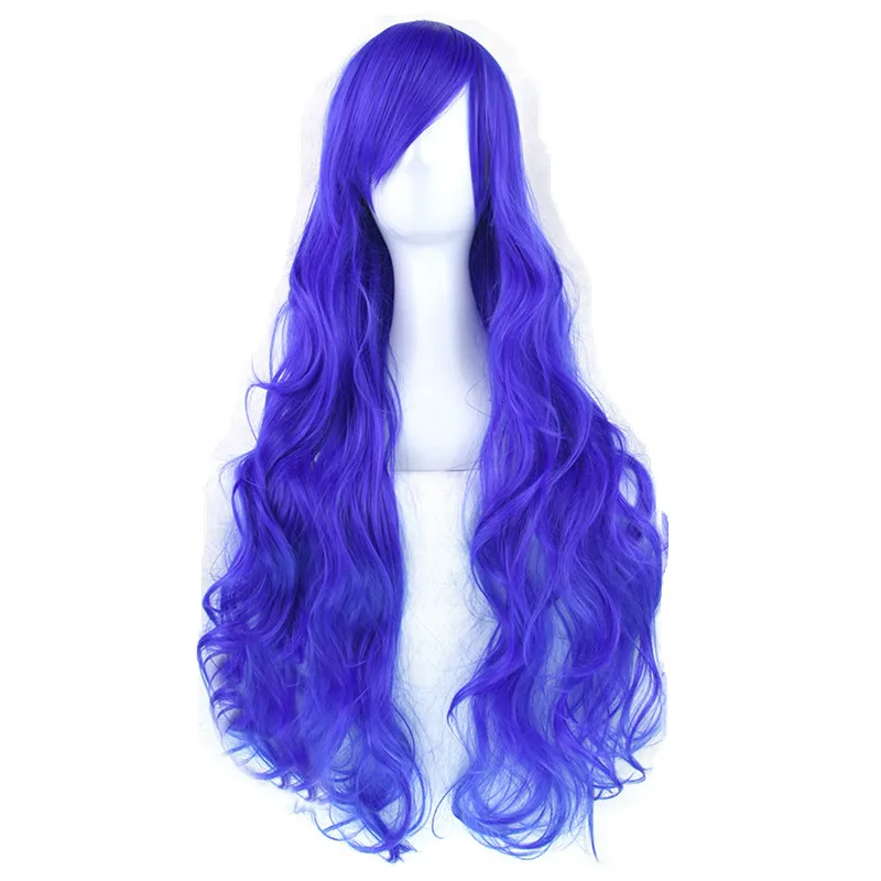 

Gres Natural Wave Cosplay Wigs High Temperature Fiber Synthetic Hair Black/Blue/Pink 80cm Long Cos Hairpieces