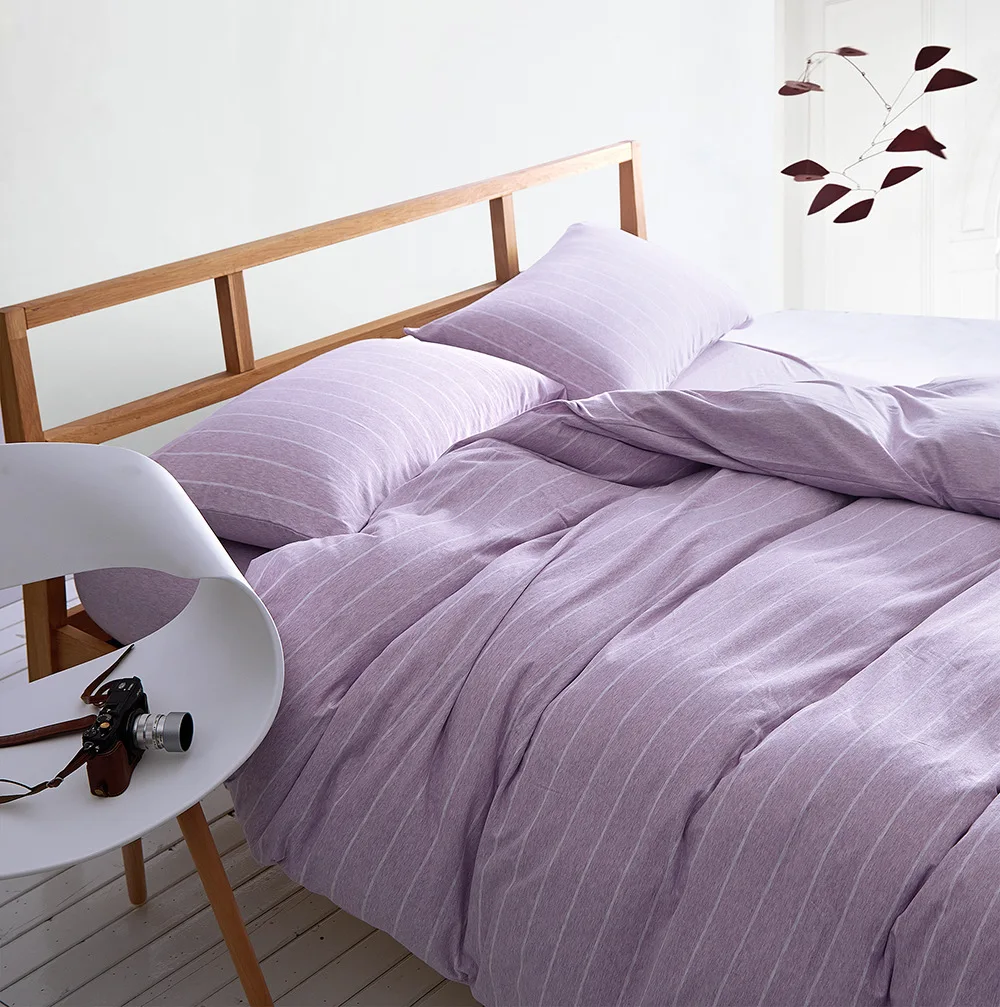 

100% Knit Cotton Bedding Sets Stripe Duvet Cover Set Bed Covers Japan Style Home Textile Housse De Couette Twin/Queen/King SJT-3