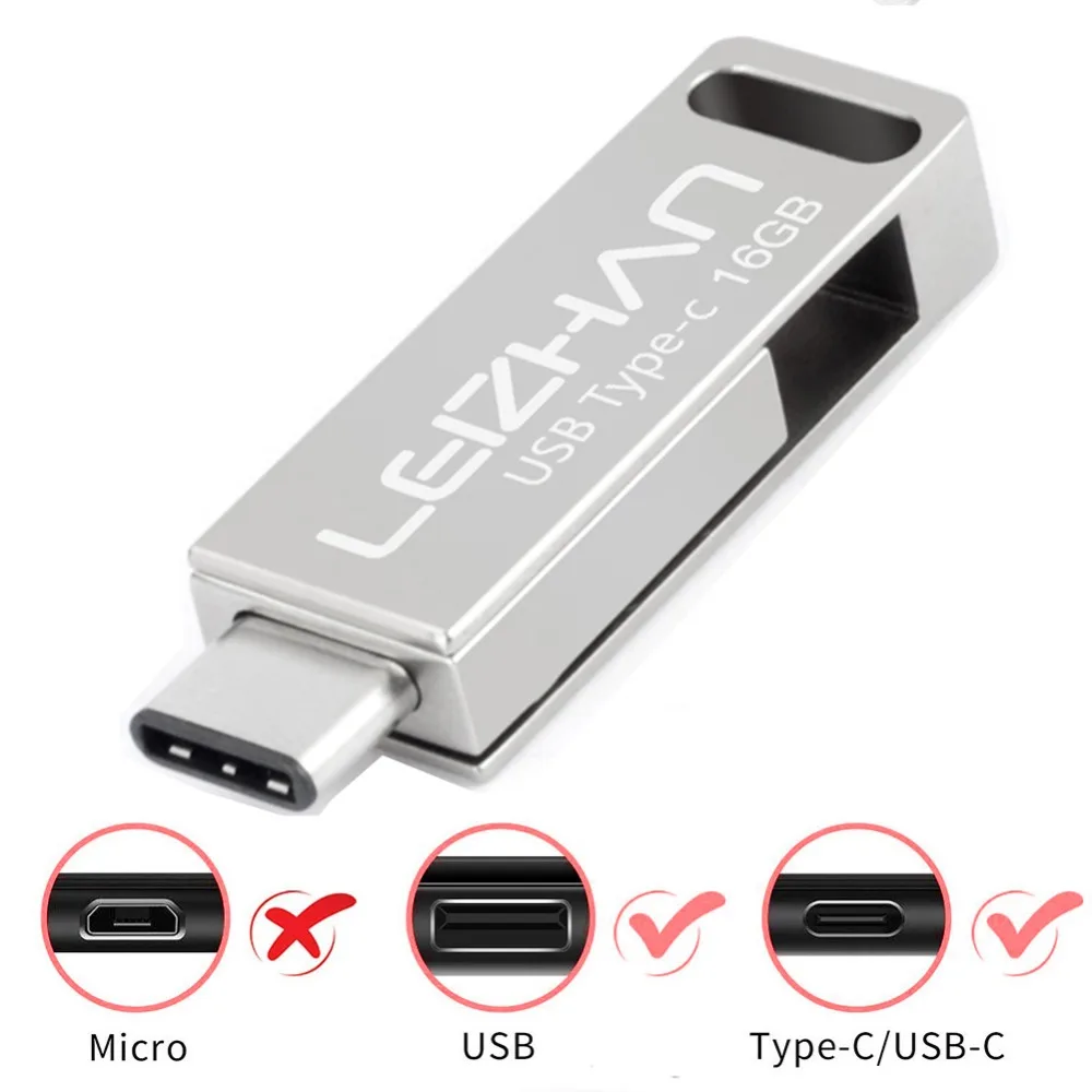 Флэш накопитель LEIZHAN usb c для Galaxy s10 S9 S8 64 ГБ 32 16 с двумя портами высокоскоростной
