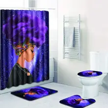 4 Pcs African Girl Shower Curtain/Bath Mat/Toilet Pad Set Character Pattern Anti-slip Toilet Pattern Carpet Flannel Bath Mat 29 pebbles pattern 3 pcs bath mat toilet mat
