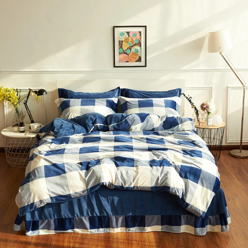 4pcs Fleece fabric Bedding Sets Twin Queen King Size