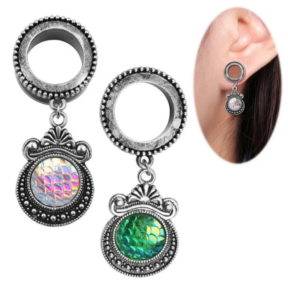 2pcs Steel Helix Dangle Ear Plugs and Tunnels Crystal Ear Expander