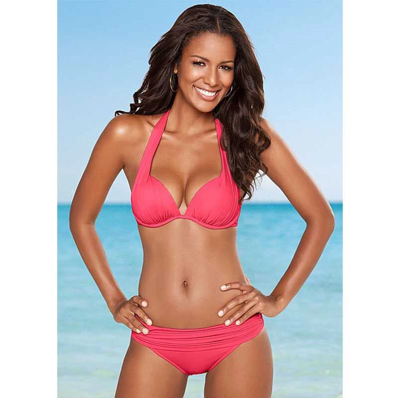 NAKIAEOI Bikinis Women Swimsuit 2018 Summer Beach Wear Push Up Bikini Set Halter Retro Vintage Bathing Suits Plus Size Swimwear