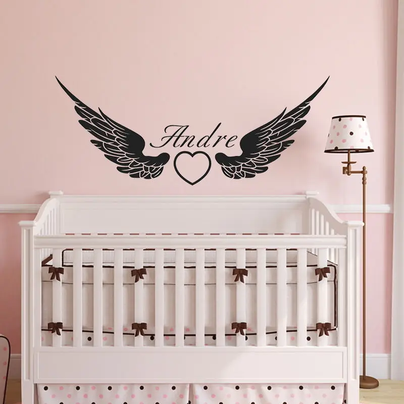 zn g163 custom personalised name angel wing vinyl wall sticker art