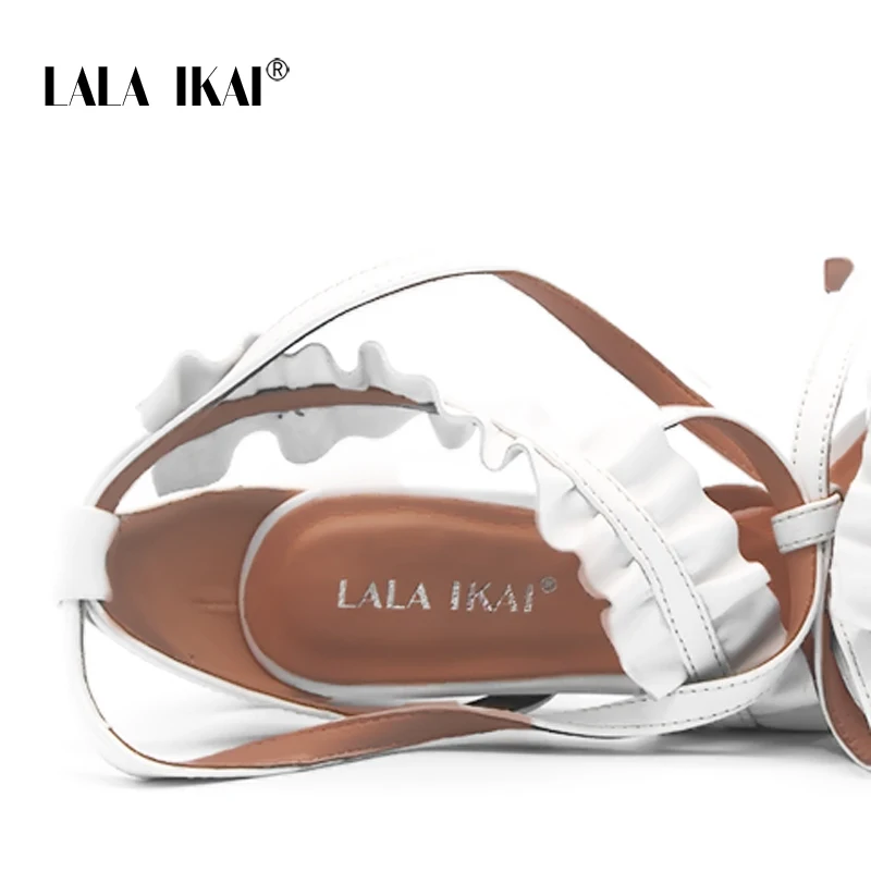 LALA IKAI/босоножки на высоком каблуке Для женщин оборками сандалии летние Ремешок