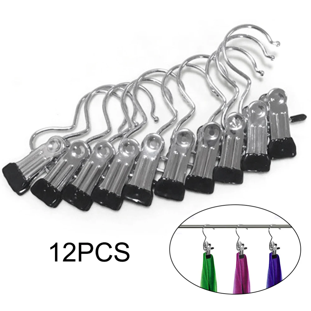 

12 Pcs stainless steel Laundry Hook Portable Hanging Clothes Pins Travel Hanger Hold Clips Home Clothing Boot Hanger Hold Clips