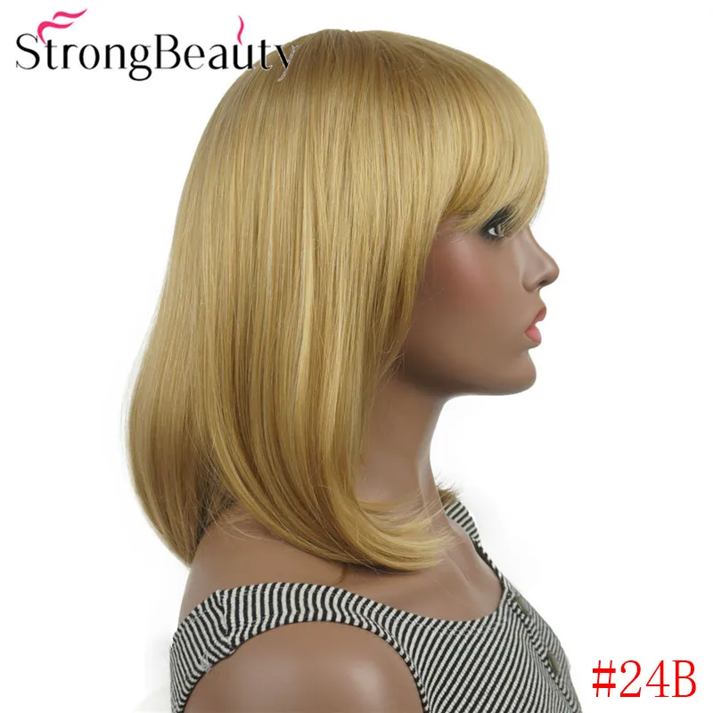 StrongBeauty прямые синтетические парики средней длины волос с аккуратной челкой женщин парик много цветов