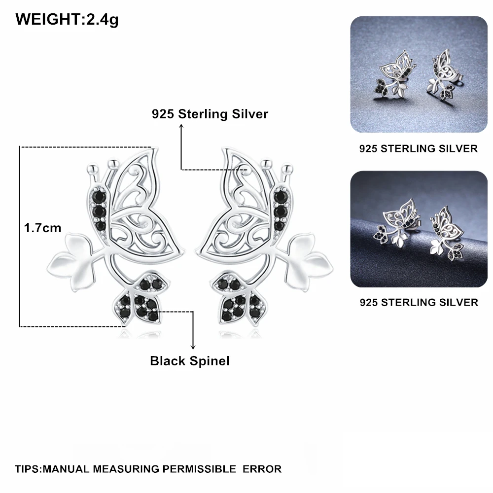 [BLACK AWN] натуральная бабочка 925 стерлингового серебра ювелирные серьги-гвоздики для женщин винтажные букле D'oreille I123
