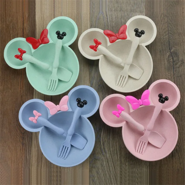 

Lovely Cute Wheat Fiber Cartoon Baby Bowl Tableware Set Spoon Fork Fruit Tray Grids Bowl Set for Children Kids 2B