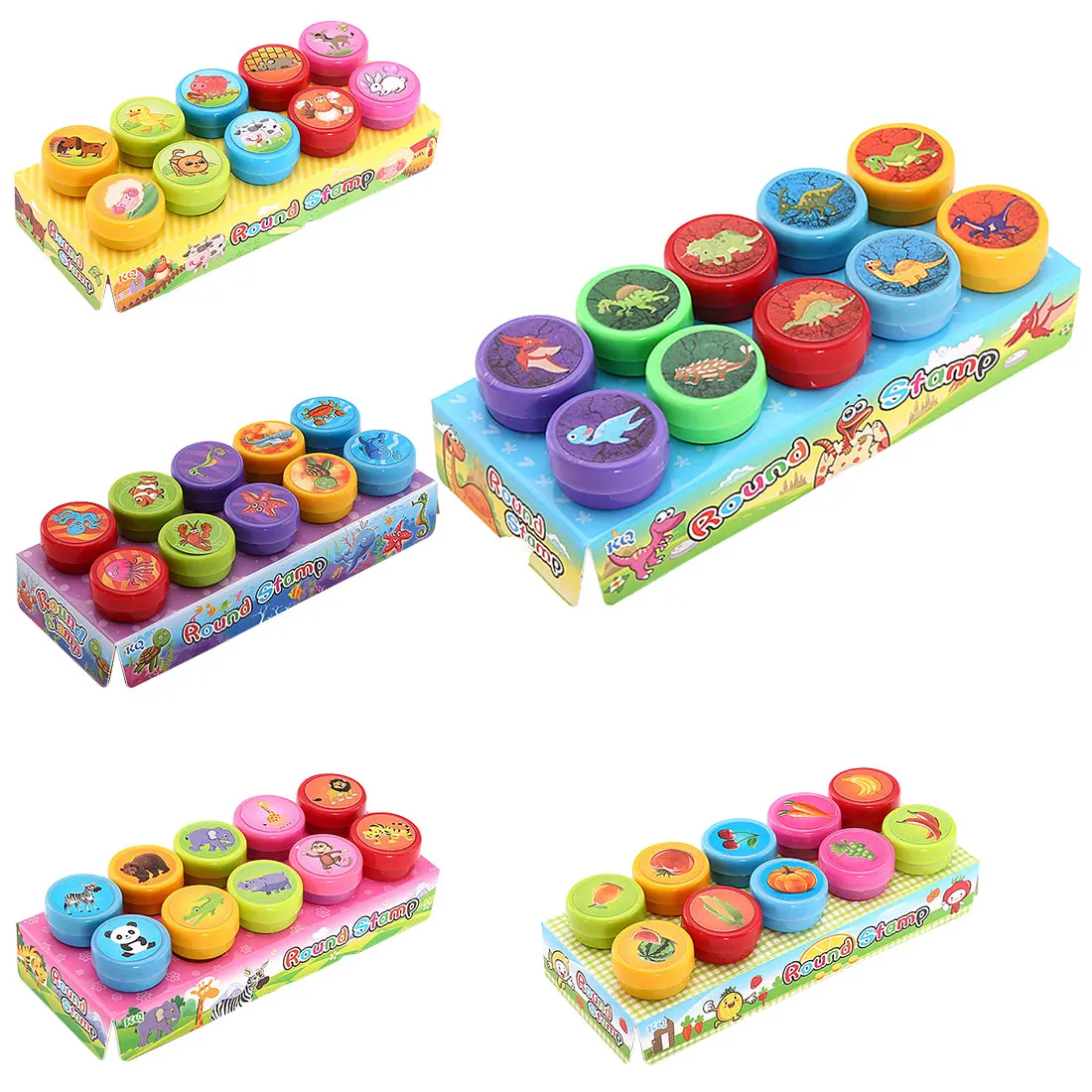 

Round Multicolor 10pcs/lot Cute Animals Fruits Child DIY Scrapbooking Kids Stamp Cartoon Rubber Stamps Scrapbooking Reward Toy