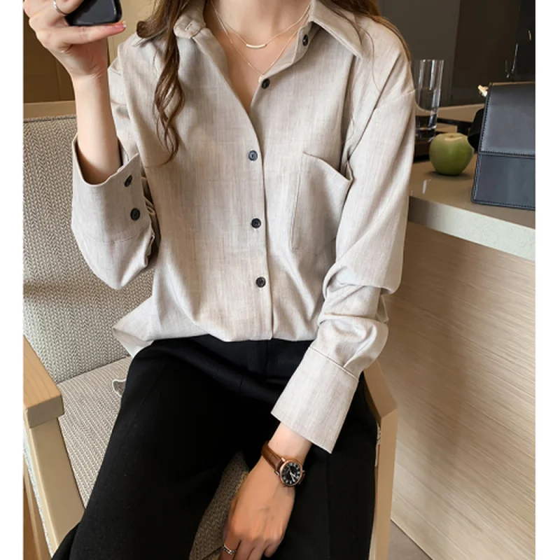 2019 Autumn New Women's Shirt Loose Lazy Simple Style Fashion Casual Solid Long Sleeve Women Blouses Blusas Femininas Elegante