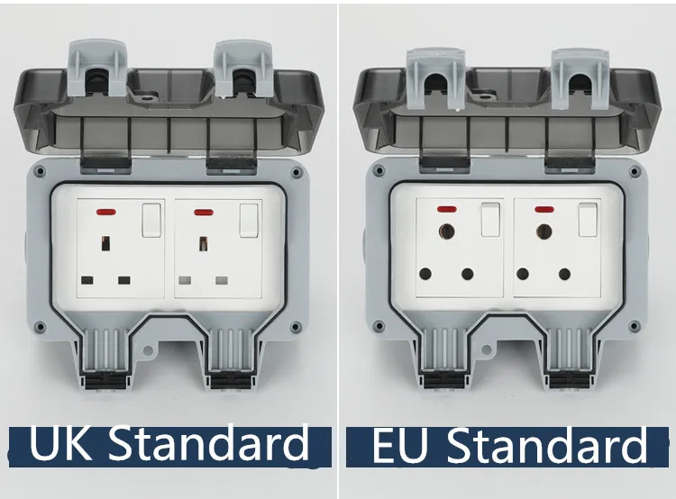 IP66 водостойкая наружная настенная розетка 16A двойной стандарт Великобритании электрическая розетка заземленная AC 110 ~ 250 В