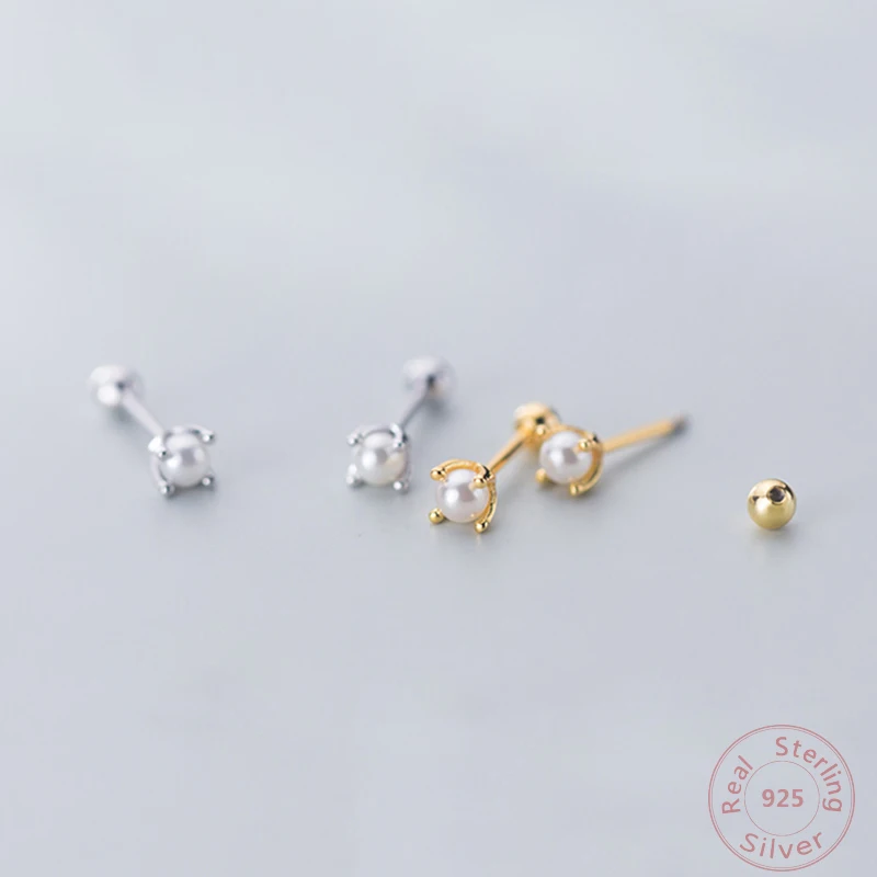 

Minimalist 925 Sterling Silver For Women Simple Pearl Small Stud Earrings Gold Color Fashion Female Gifts Jewelry