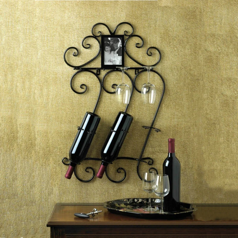 Metal Wine Rack 43X14X71CM Home Decor Bar Scrollwork Wall Mounted Wine Bottle Holder Rack Photo