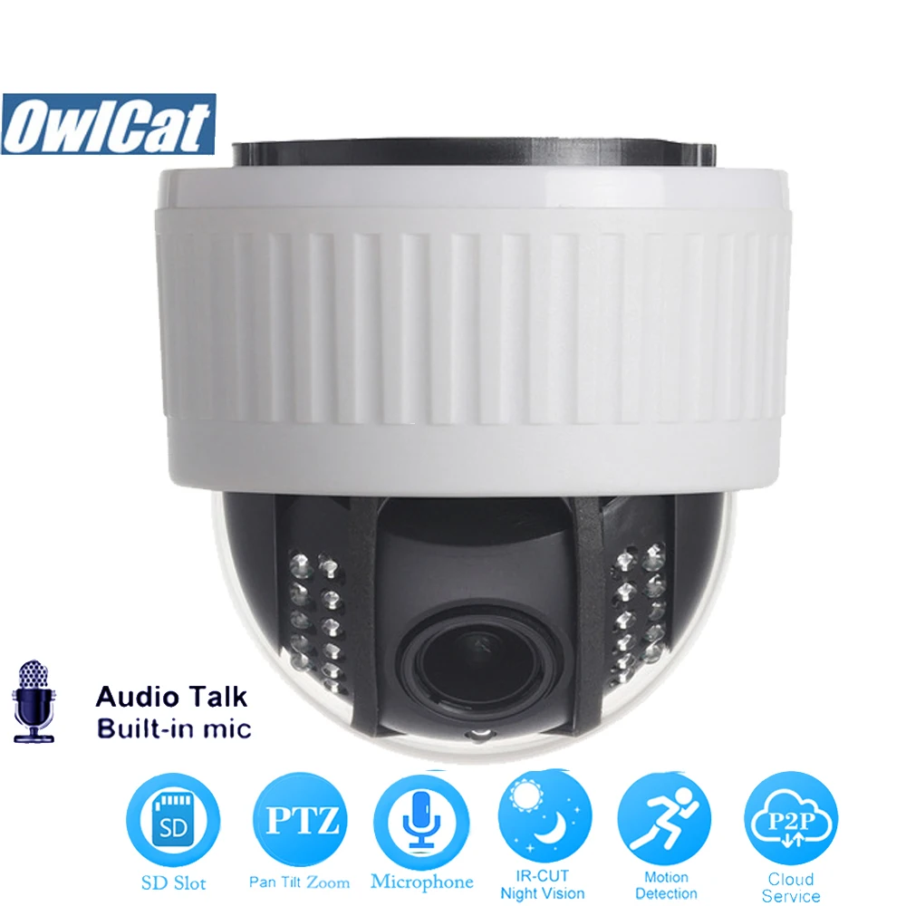 OwlCat HD 1080P Indoor Dome PTZ IP Camera Wifi 5X Zoom 2.7-13.5mm Len Audio/Mic 2MP IR Night Onvif SD Slot Security CCTV Camera OwlCat HD 1080P Indoor Dome PTZ IP Camera Wifi 5X Zoom 2.7-13.5mm Len Audio/Mic 2MP IR Night Onvif SD Slot Security CCTV Camera