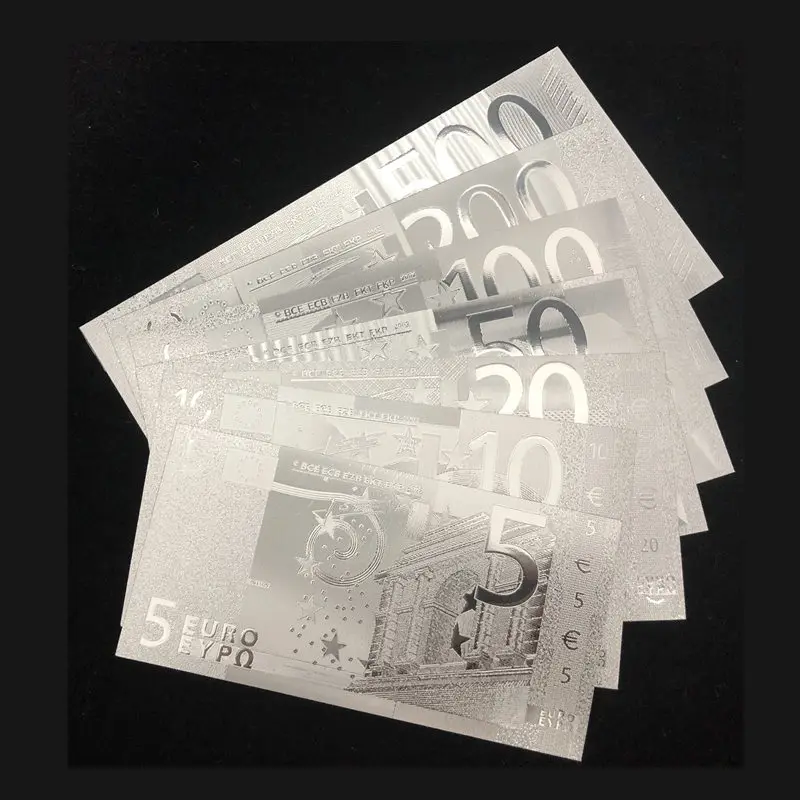 Wishonor 7 шт./лот евро Щепка покрытием банкноты 5 10 20 50 100 200 500 евро банкноты в серебре Фольга деньги для подарков