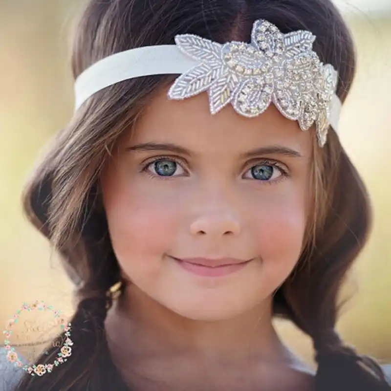 Fashion Kids Girls Newborn Pearl Flower Leaves Headband Rhinestone