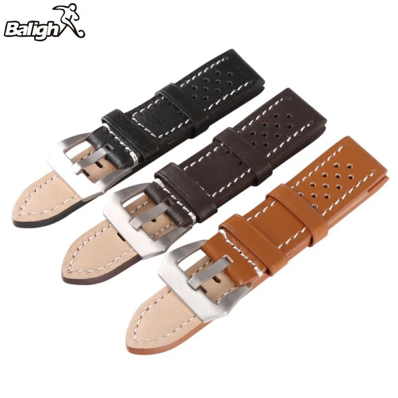 Leather Thick Band Strap Belt Silver Pin Buckle Men Watch Band Lady Black Gray Green Dark Light ...