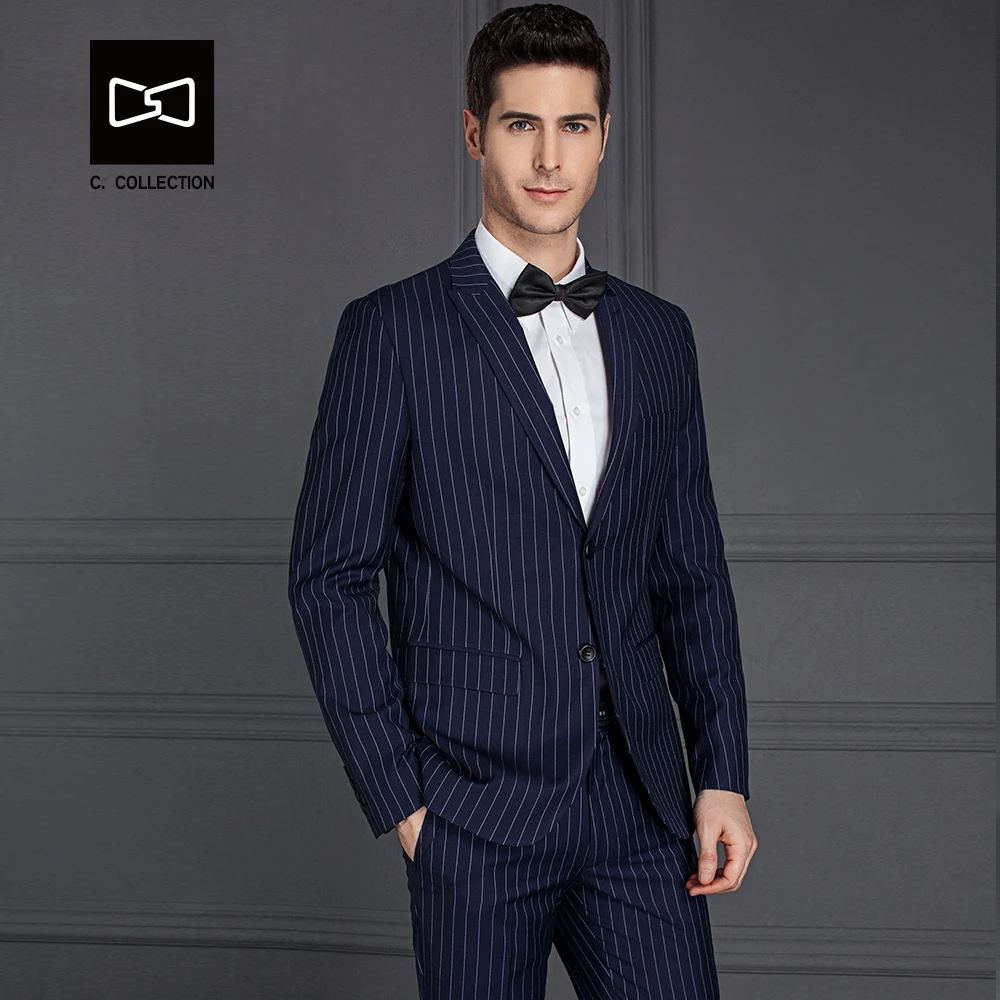 Заказ Для мужчин синий костюм в полоску Slim Fit Свадебный смокинг 2 шт.