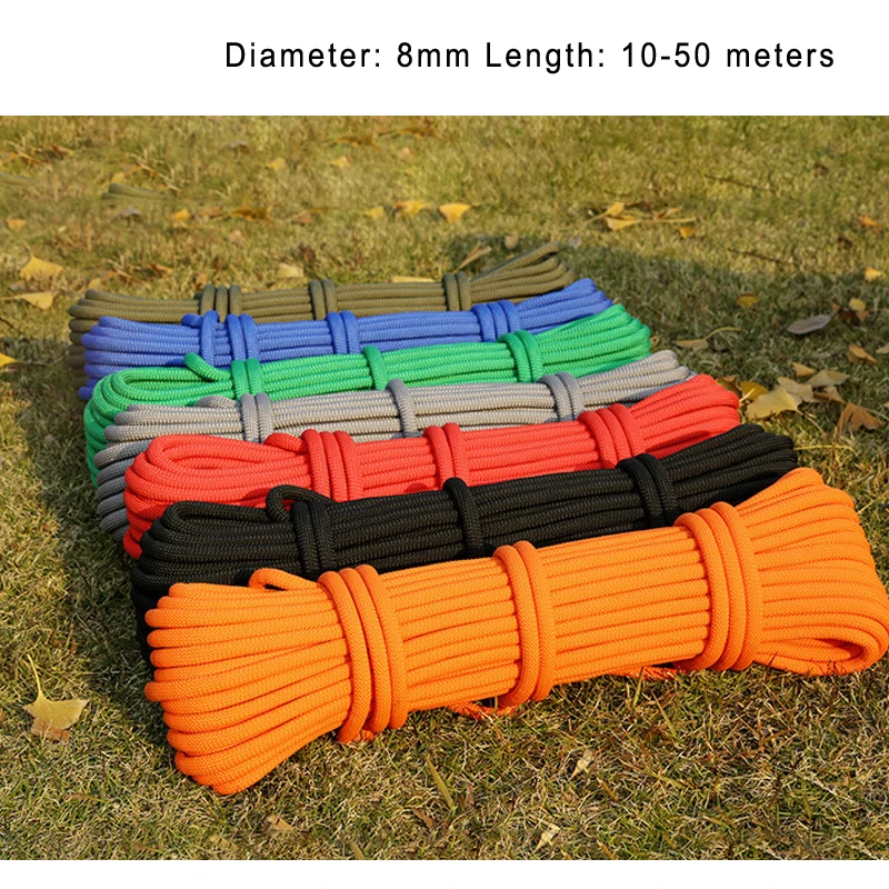 

Outdoor Hiking Accessories Climbing Cord 10-50m Diameter 8mm tension 8KN High Strength Paracord Safety Rope with 2pcs Buckle