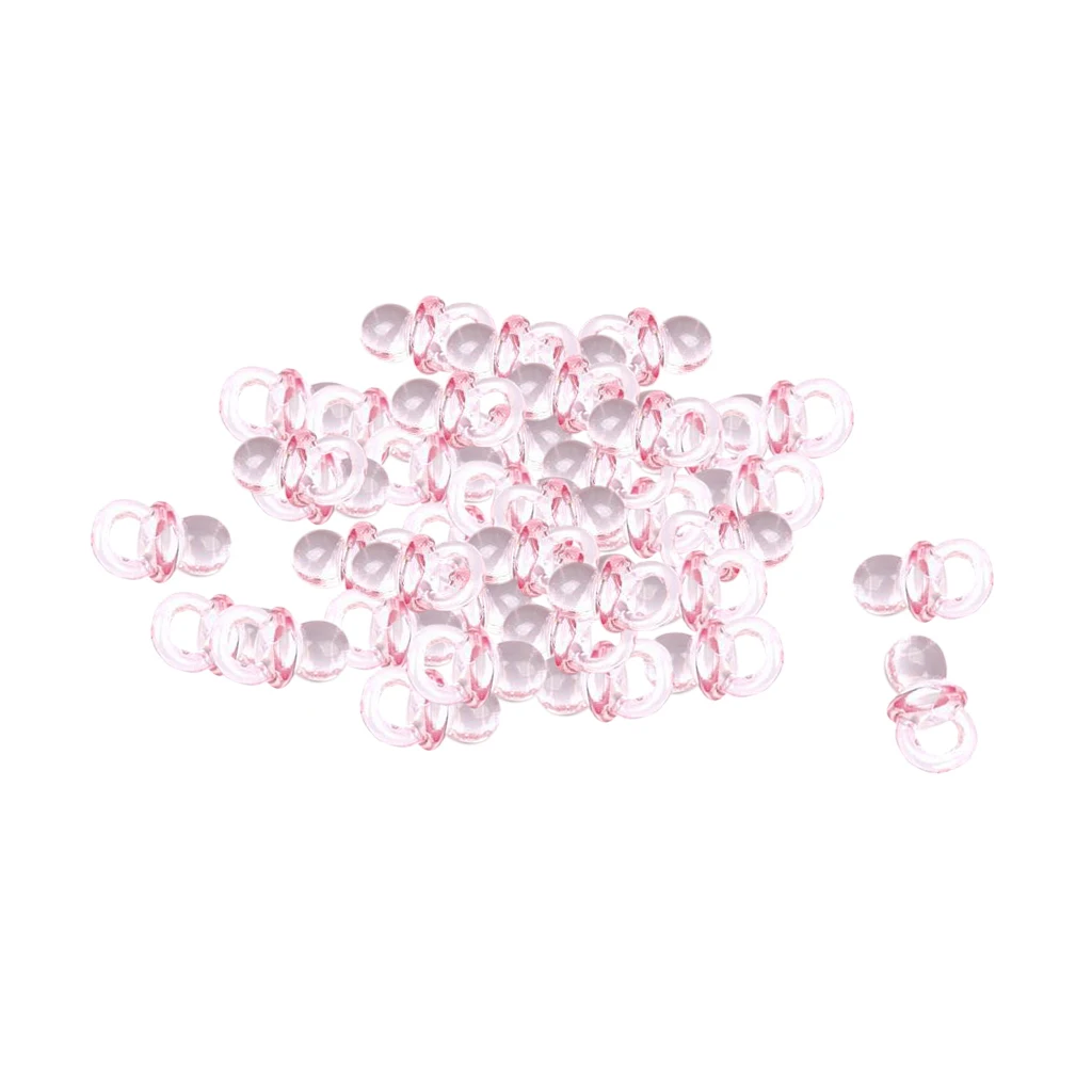 50pcs Pink Acrylic  Mini Dummy Pacifier For Girl Baby Shower Party Favor Cake Decoration