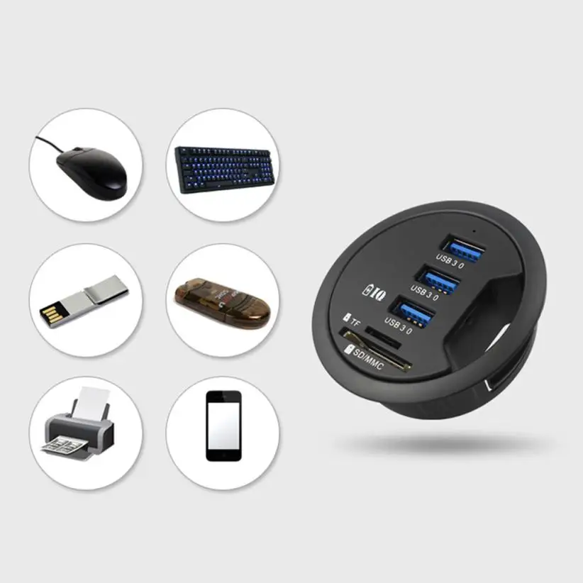 ПК Аксессуары Крепление в настольные часы 3-Порты и разъёмы USB 3,0 HUB адаптер с SD кард-ридер для ПК таблетки/смарт-телефонов док-станция Usb l0803#2