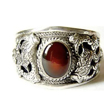 

hot sell new - Handcrafted Ethnic Carve Flower Men's tibet silver inlay opal crystal cuff men's bangle Bracelet shipping