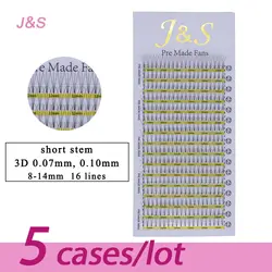 J & S 5 чехлов 0,07 мм предварительно сделанные вентиляторы 5D ресницы расширение 8-14 мм русский объем Макияж CD локон мягкие ресницы