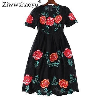 

Ziwwshaoyu Sexy Hollow Out dresses Vintage 3D Floral fashion Big pendulum O-Neck dress 2019 spring and summer new women