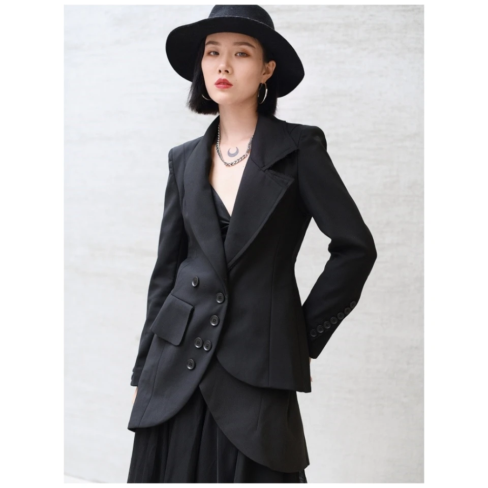 

S-6XL!!2019 Black department is irregular burr trim body is recreational and versatile suit jacket woman
