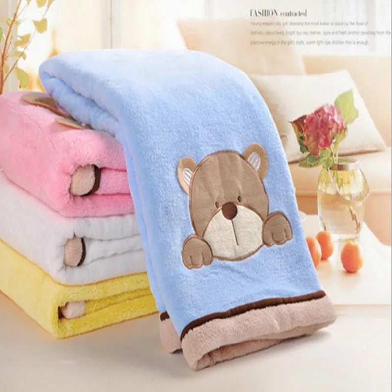 Cute Cartoon Flannel Baby Blanket Newborn Super Soft Colorful Coral