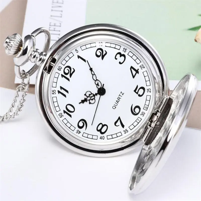 

2018 New Silver Smooth Quartz Necklace Pocket Watch With Short Chain Best Gift horloges mannen Women Clock relogio de bolso #C