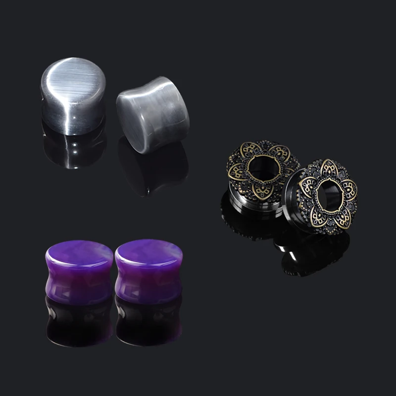 3pairs Steel Plugs and Tunnels Double Flared Ear Piercing Tunnel