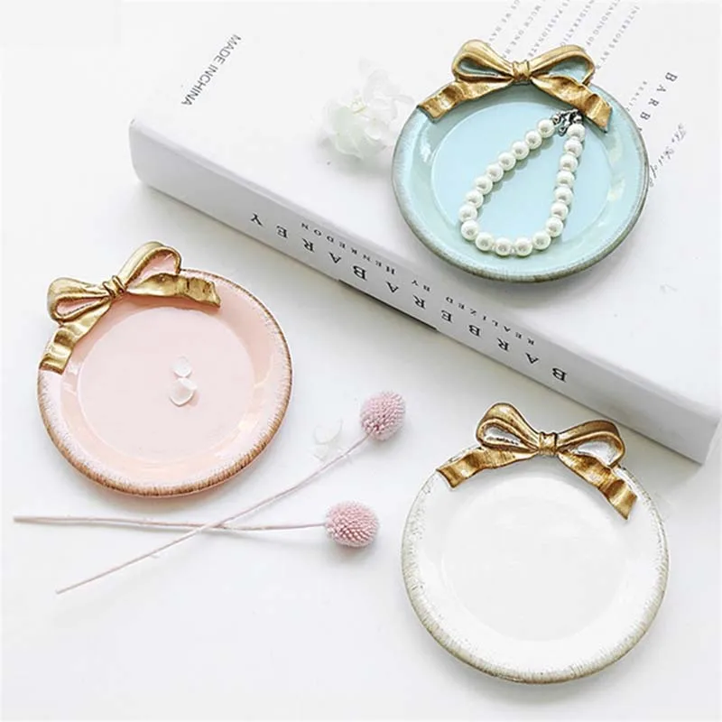 

1 PC Nordic Retro Bow Resin Jewelry Plate Candy Color Bowl Dishes Dessert Fruits High-quality Serving Decorative Tableware