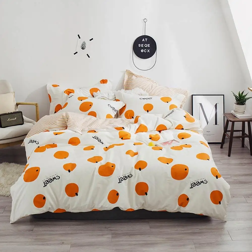 

2019 Sweet Orange Fruit Beige Cartoon Bed Cover Soft Cotton Bedlinens Twin Queen King Duvet Cover Set Bedspread Pillowcases