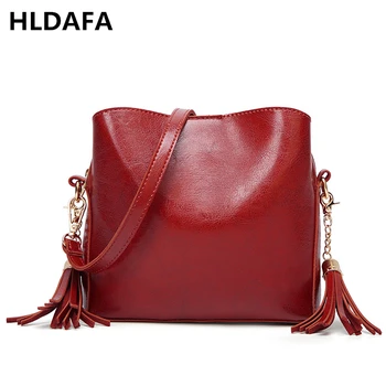 

HLDAFA Fashion Designer Oil Wax Leather Women Bag Tote Ladies Shoulder Bags Tassel Crossbody Bags Small Messenger Bag Handbags