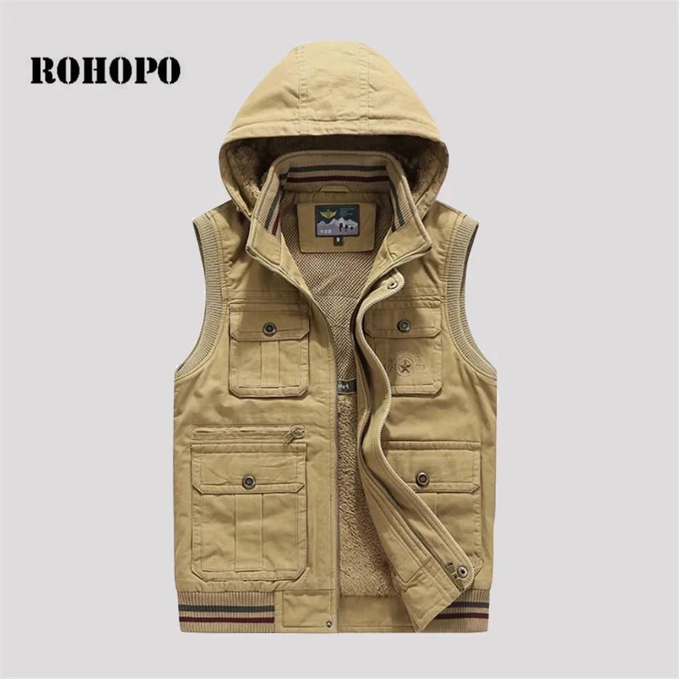 Теплый жилет ROHOPO из плотного хлопка с флисовой подкладкой военный мужской куртка