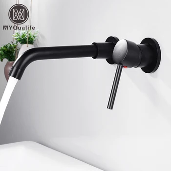 

Wall Mounted Matte Black Bathroom Kitchen Faucet One Hole Cold Water Washing Tap Rotate Spout Brass Vanity Sink Crane