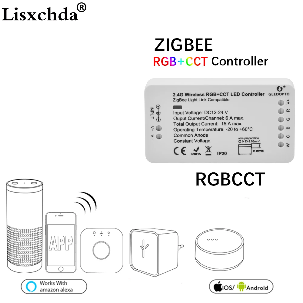 G светодиодный OPTO ZIGBEE светодиодный контроллер RGB+ CCT WW/CW zigbee контроллер светодиодный DC12-24V светодиодный контроллер zll app контроллер RGBW rgb