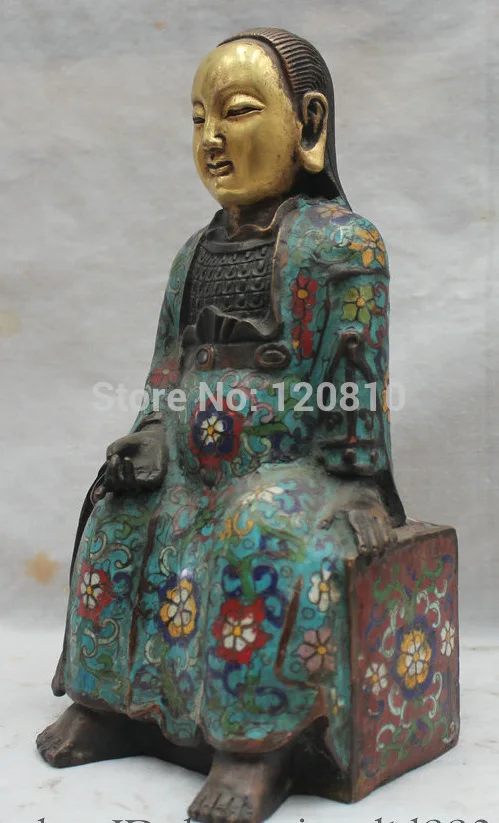 

10" Old Chinese Bronze Gilt Cloisonne Zhu Yuan-zhang Ming Emperor Statue