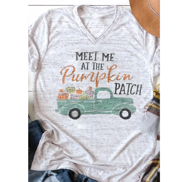 women t shirt letter meet me at the pumpkin patch printed graphic tees shirt womens