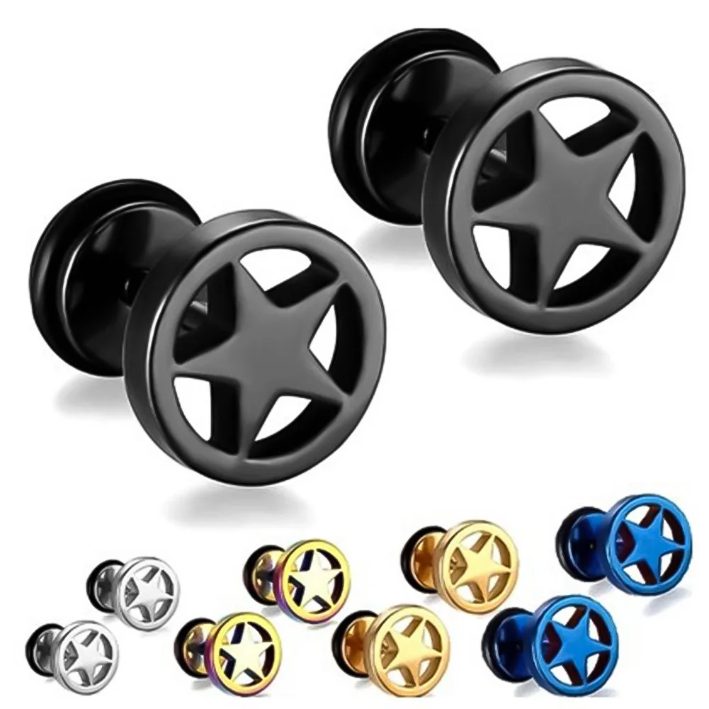 

1 piece Wholesale Women Men's Stainless Steel Earrings Punk Star Pentagram Amulet Stud Earrings 5 colors