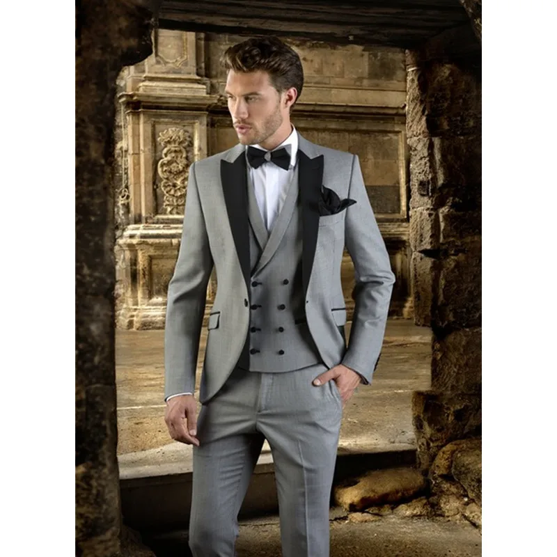 1-1 Gray Men Slim Fit Suit Wedding Tuxedo Prom Gown Custom Made Modern Blazer Wedding Groom Suits (Blazer + Pants + Vest)